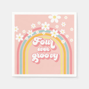 Retro Regenboog Four Ever Groovy 4e Verjaardag Servet