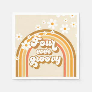 Retro Regenboog Four Ever Groovy 4e Verjaardag Servet