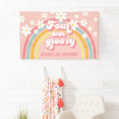 Retro Regenboog Four Ever Groovy 4e Verjaardag Spandoek (Insitu)