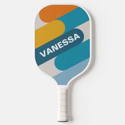 Retro Regenboog Fusie met Naam Pickleball Paddle (Voorkant)