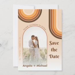 Retro Regenboog Gebogen Foto Boho 70s Groovy Trend Save The Date