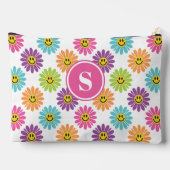 Retro Regenboog Gelukkig Daisy Patroon Monogrammed Etui (Achterkant)