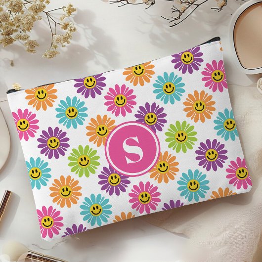 Retro Regenboog Gelukkig Daisy Patroon Monogrammed Etui
