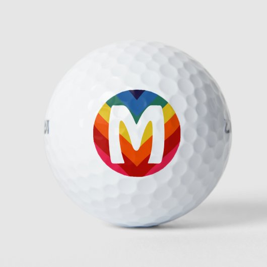 Retro regenboog gepersonaliseerd monogram kleurrij golfballen (Voorkant)