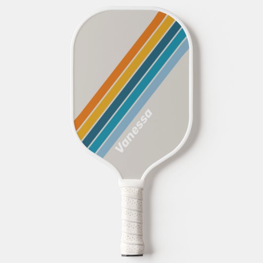 Retro regenboog gestreept met naam pickleball paddle (Voorkant)