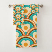Retro Regenboog Golven en Bloemen Patroon Bad Handdoek (Insitu)