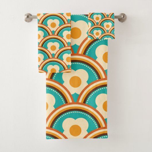 Retro Regenboog Golven en Bloemen Patroon Bad Handdoek (Insitu)