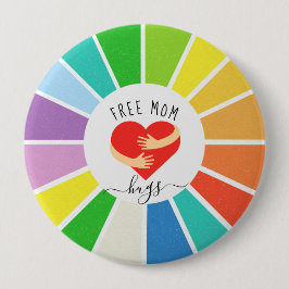 Retro Regenboog Gratis Knuffels van Moeder | LGBT  Ronde Button 4,0 Cm