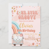 Retro Regenboog Groovy 4de Verjaardagsuitnodiging Kaart (Voorkant)