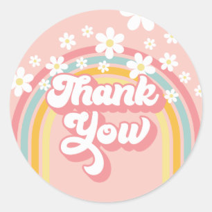 Retro Regenboog Groovy Dank Je Ronde Sticker