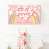 Retro Regenboog Groovy Eén 1e Verjaardag Spandoek (Insitu)
