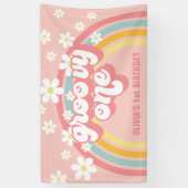 Retro Regenboog Groovy Eén 1e Verjaardag Spandoek (Verticaal)