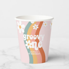 Retro Regenboog Groovy Eén Madeliefje Papieren Bekers
