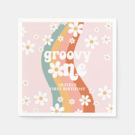 Retro Regenboog Groovy Eén Madeliefje Servet