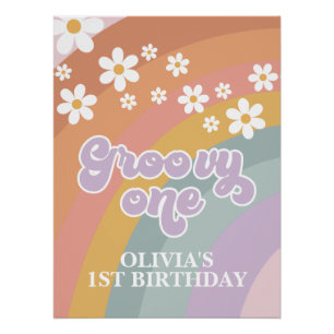 Retro Regenboog Groovy Eerste Verjaardag Perfect Poster