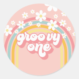 Retro Regenboog Groovy Eerste Verjaardag Ronde Sticker