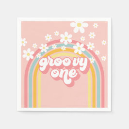 Retro Regenboog Groovy Eerste Verjaardag Servet