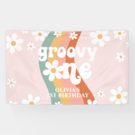 Retro Regenboog Groovy One Madeliefje 1e Spandoek