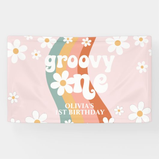 Retro Regenboog Groovy One Madeliefje 1e Spandoek (Horizontaal)