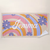 Retro, Regenboog, Groovy Verjaardag, Strand Strandlaken (Voorkant)