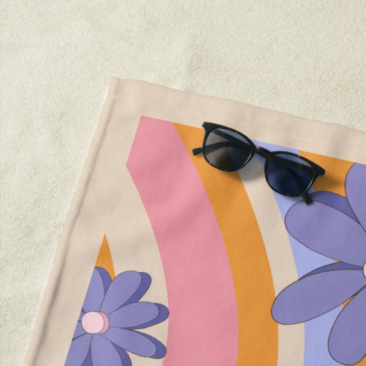 Retro, Regenboog, Groovy Verjaardag, Strand Strandlaken (In situ)