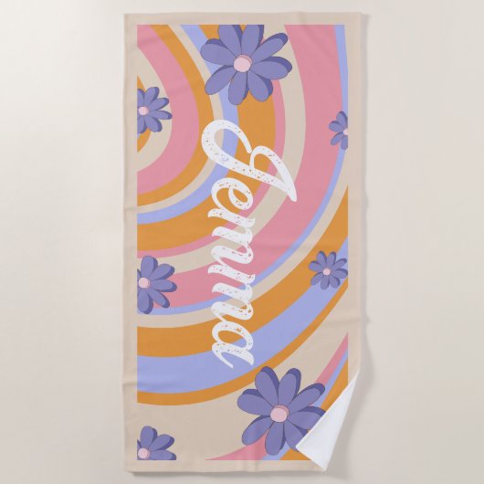 Retro, Regenboog, Groovy Verjaardag, Strand Strandlaken (Voorkant)