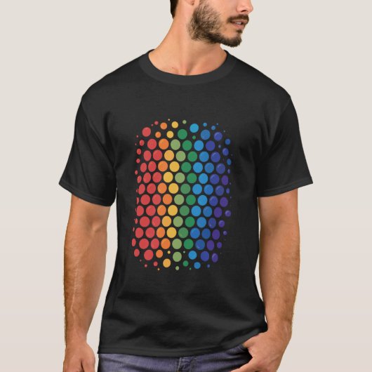 Retro Regenboog Halftoon Stip Raster T-shirt (Voorkant)