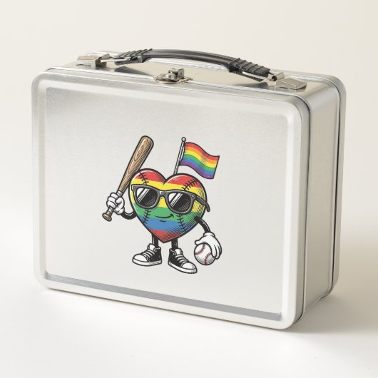 Retro Regenboog Hart Honkbal Pride T-shirt Ontwerp (Voorkant)