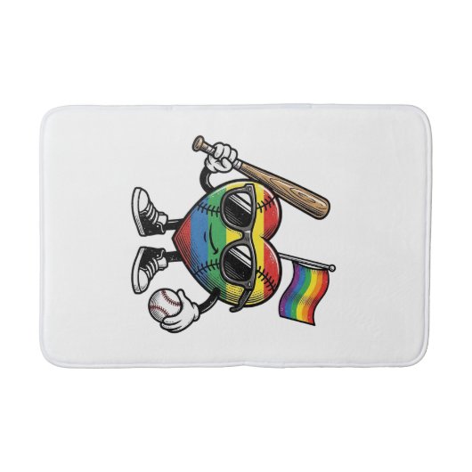 Retro Regenboog Hart Honkbal Pride T-shirt Ontwerp Badmat (Voorkant)