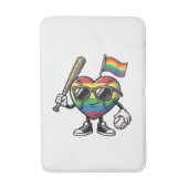 Retro Regenboog Hart Honkbal Pride T-shirt Ontwerp Badmat (Voorkant Verticaal)