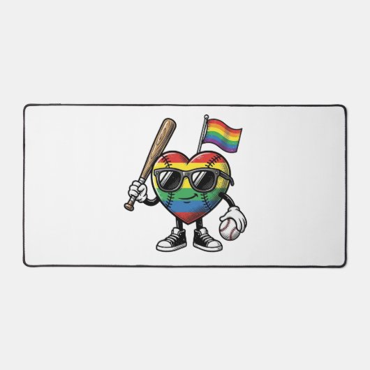 Retro Regenboog Hart Honkbal Pride T-shirt Ontwerp Bureaumat (Voorkant)