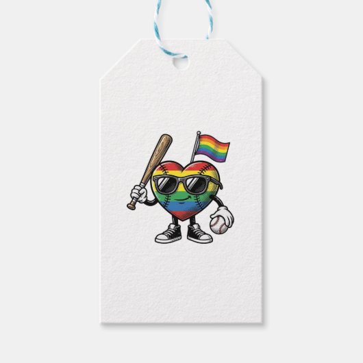Retro Regenboog Hart Honkbal Pride T-shirt Ontwerp Cadeaulabel (Voorkant)