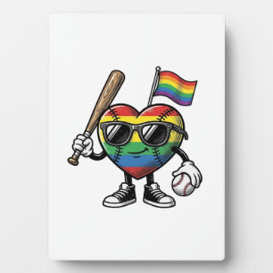 Retro Regenboog Hart Honkbal Pride T-shirt Ontwerp Fotoplaat