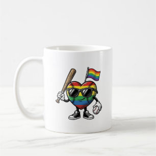 Retro Regenboog Hart Honkbal Pride T-shirt Ontwerp Koffiemok