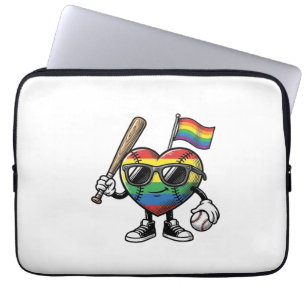 Retro Regenboog Hart Honkbal Pride T-shirt Ontwerp Laptop Sleeve