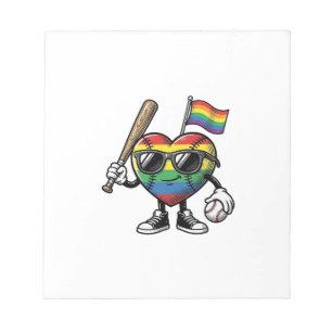 Retro Regenboog Hart Honkbal Pride T-shirt Ontwerp Notitieblok