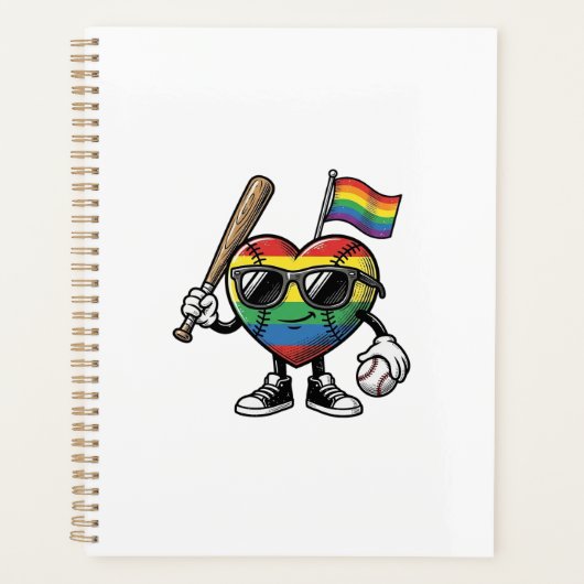 Retro Regenboog Hart Honkbal Pride T-shirt Ontwerp Planner (Voorkant)