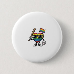 Retro Regenboog Hart Honkbal Pride T-shirt Ontwerp Ronde Button 5,7 Cm