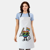 Retro Regenboog Hart Honkbal Pride T-shirt Ontwerp Schort (Gedragen)