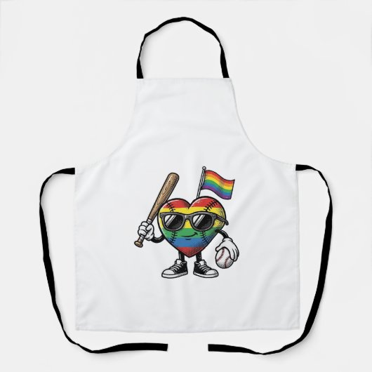 Retro Regenboog Hart Honkbal Pride T-shirt Ontwerp Schort (Voorkant)