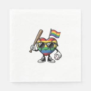 Retro Regenboog Hart Honkbal Pride T-shirt Ontwerp Servet