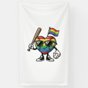 Retro Regenboog Hart Honkbal Pride T-shirt Ontwerp Spandoek