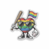 Retro Regenboog Hart Honkbal Pride T-shirt Ontwerp Sticker (Voorkant)