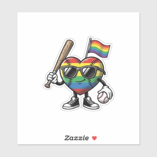 Retro Regenboog Hart Honkbal Pride T-shirt Ontwerp Sticker (Vel)