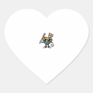 Retro Regenboog Hart Honkbal Pride T-shirt Ontwerp Sticker
