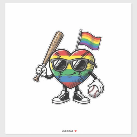Retro Regenboog Hart Honkbal Pride T-shirt Ontwerp Sticker (Vel)
