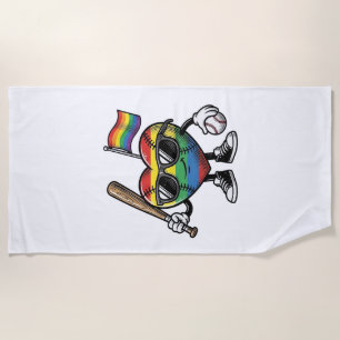 Retro Regenboog Hart Honkbal Pride T-shirt Ontwerp Strandlaken