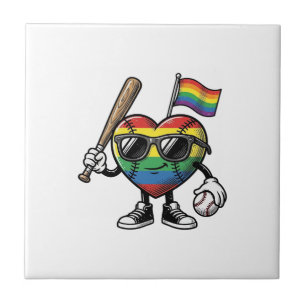 Retro Regenboog Hart Honkbal Pride T-shirt Ontwerp Tegeltje