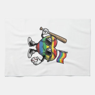 Retro Regenboog Hart Honkbal Pride T-shirt Ontwerp Theedoek