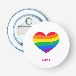 Retro Regenboog Hart - Lieve Kleurrijke Abstracte Button Flesopener